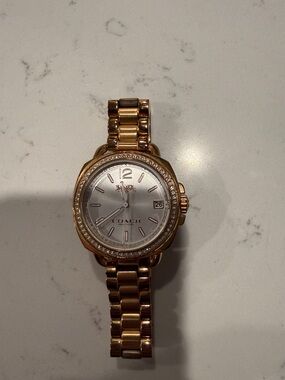 Coach Rose Gold and Silver Women's Crystal Bezel Watch